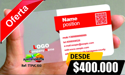 Juanimprime; Diseño e impresion de Tarjetas Transparentes en PVC calibre .20